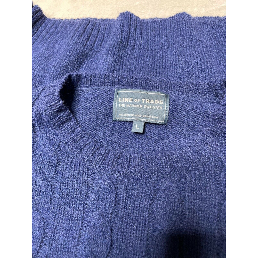 Line Of Trade Mens Large Blue Shetland Wool Cable Knit The Mariner Sweater - Picture 6 of 7